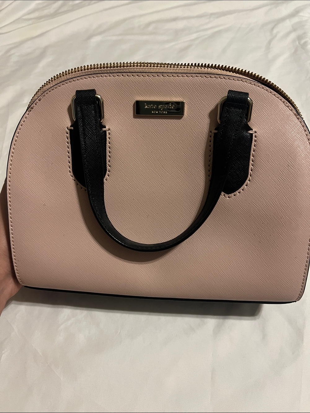 kate spade Pale Pink Dome Satchel with Black Handles